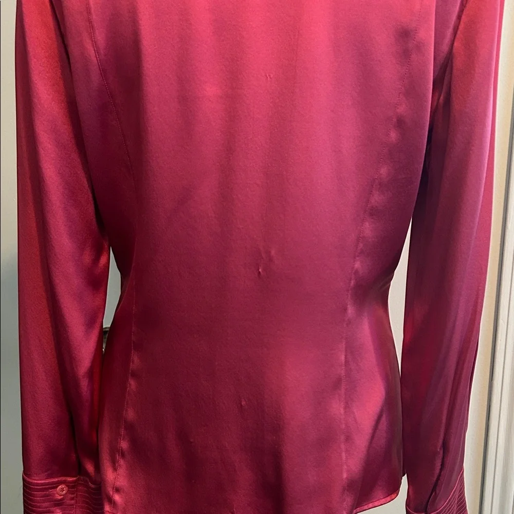 St. John Vibrant Raspberry Red Silk Tailored Blouse - Picture 7 of 9